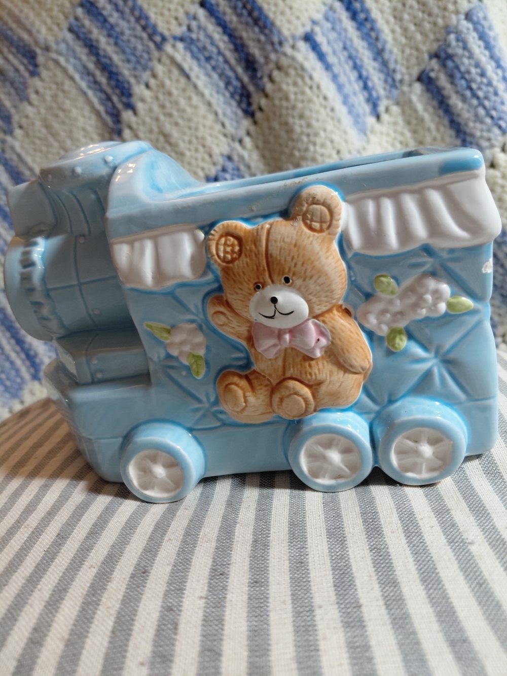 Vintage Randalcraft Ceramic Train/Bear Baby Shower/Nursery Planter/Flower Pot
